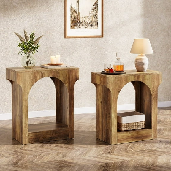 Tribesigns Wood End Side Table with Storage Space, Rustic Brown (2PCS)