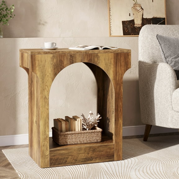 Tribesigns Wood End Side Table with Storage Space, Rustic Brown