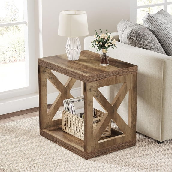Tribesigns Wood End Table, 2-Tier Side Table with Storage Shelf, Rustic Bedside Couch Table Accent Nightstand for Living Room, Bedroom