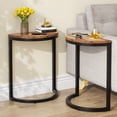 thumbnail image 1 of Finmind Wood End Table Half Round with Metal Frame for Living Room, Easy Assembly, Rustic Brown (2PCS), 1 of 6