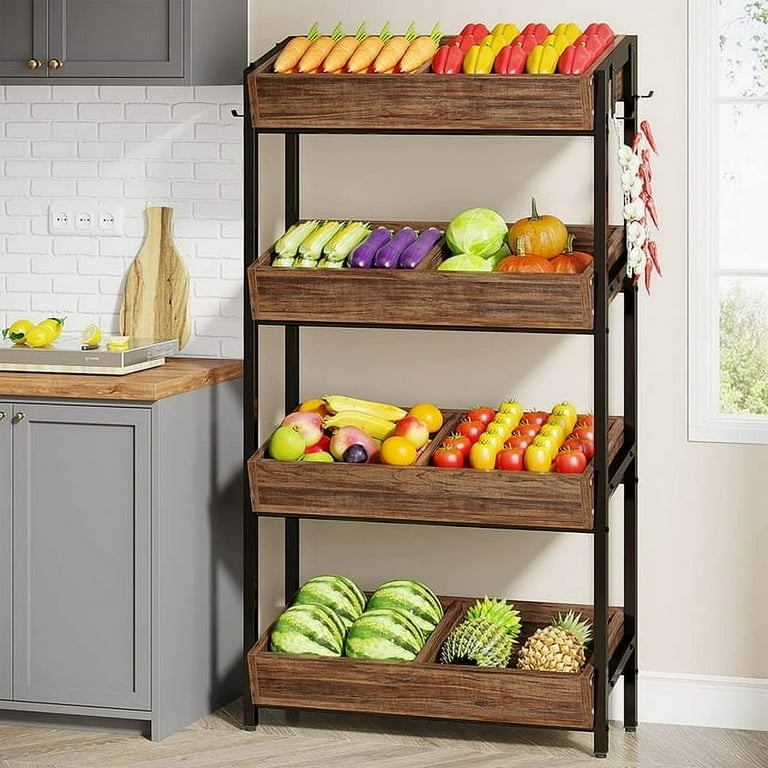 Tribesigns Wood Fruit Vegetable Storage Rack Stand,4-Tier
