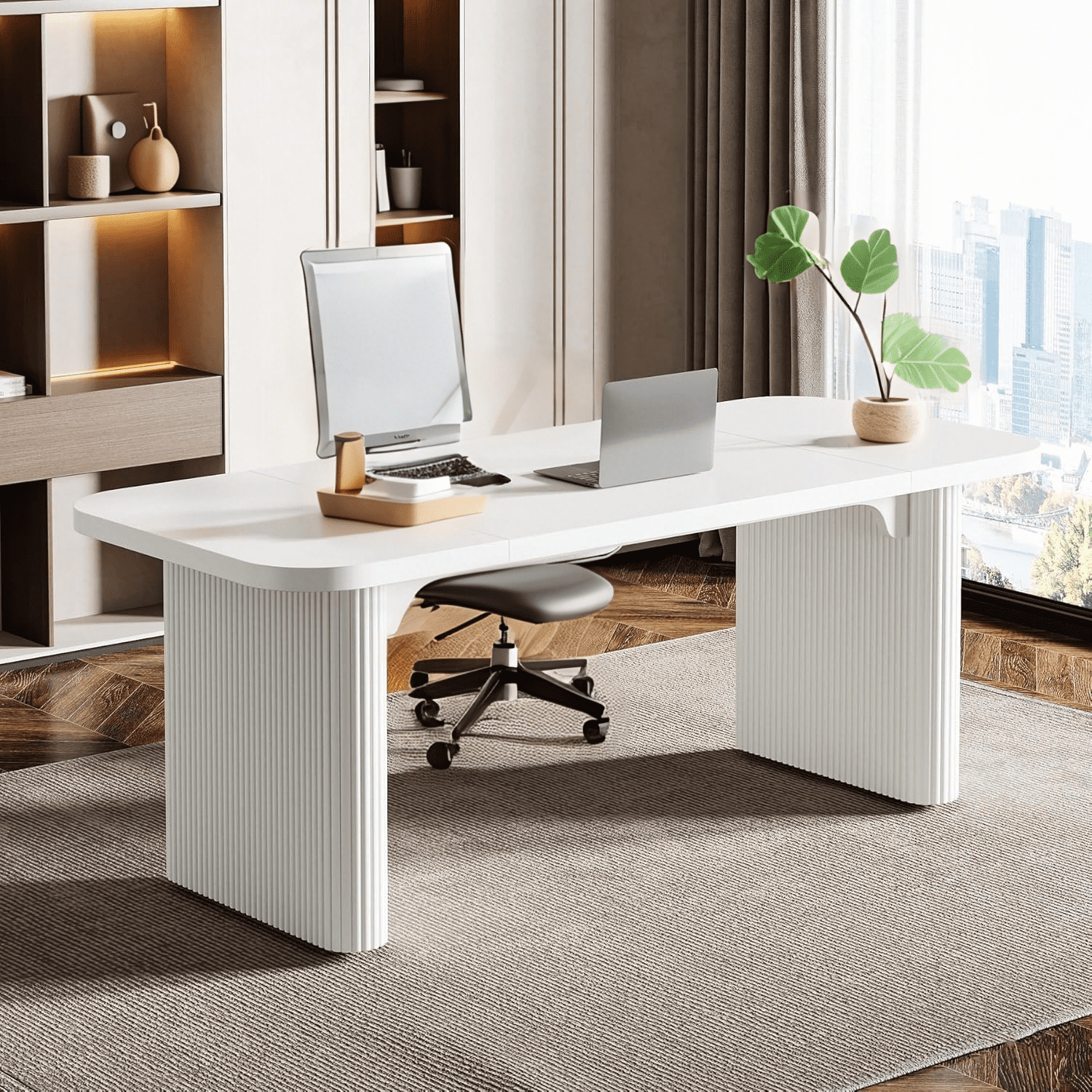 Tribesigns Wood Office Desk, 62-Inch Modern Executive Desk, Large Computer Desk with Double Pedestal, Workstation for Home Office