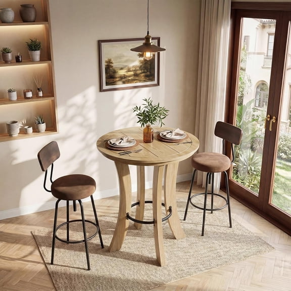 Tribesigns Wood Round Bar Table, 39.4" Pub Table with Metal Footrest, Kitchen, Dining Room, Small Space, Light Brown