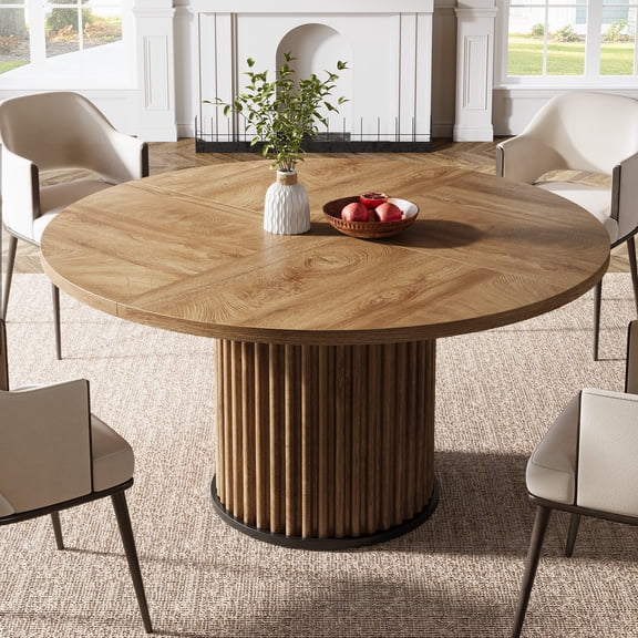 Tribesigns Wood Round Dining Table for 4-6 People, 47.24-Inch Circle Wood Kitchen Table with Sturdy Fluted Metal Base, Modern Dining Room Furniture