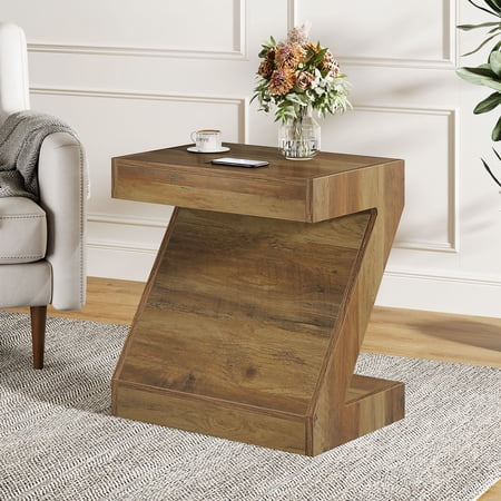 Tribesigns Wood Side End Table for Living Room, Bedside Nightstand for Bedroom, Z-Shaped