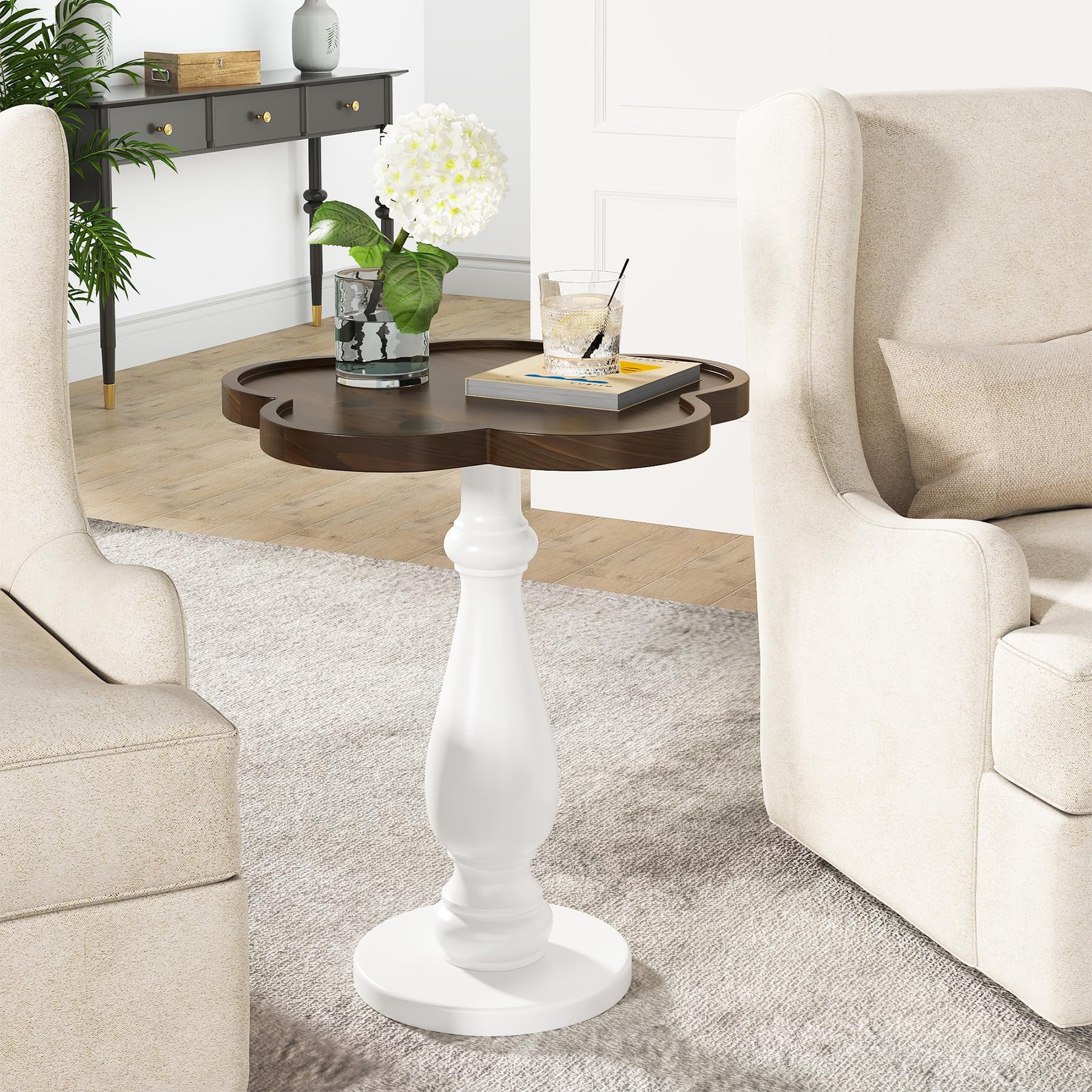 Tribesigns Wood Side Table, FlowerShaped End Table with Solid Wood Top