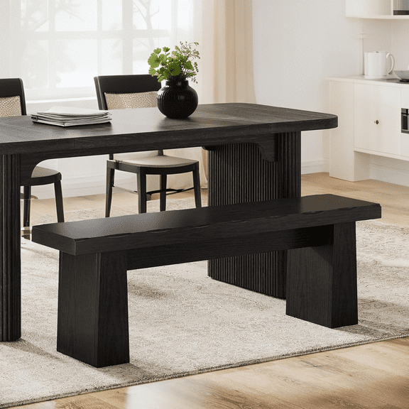 Tribesigns Wooden Dining Table Bench, 47-Inch Dining Table Bench Long Kitchen Bench with Sturdy Frame, Modern Entryway Bench for Living Room Hallway (Black)