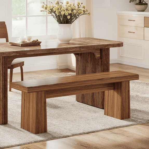Tribesigns Wooden Dining Table Bench, 47-Inch Dining Table Bench Long Kitchen Bench with Sturdy Frame, Modern Entryway Bench for Living Room Hallway (Brown)