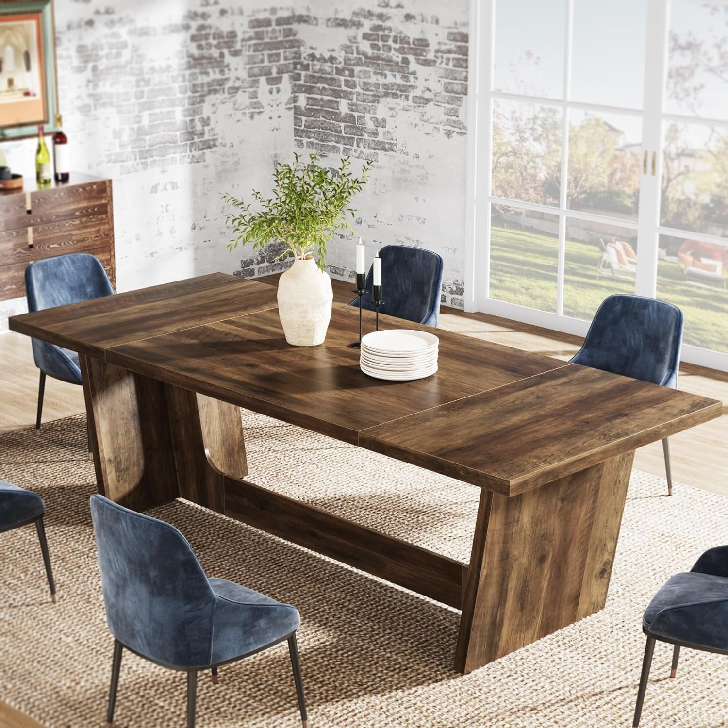 Tribesigns Wooden Large Dining Table for 6-8 People, 70.87-Inch Rectangular Farmhouse Kitchen Table,Dark Brown