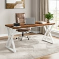 thumbnail image 1 of Tribesigns Writing Computer Desk, 55-Inch Modern Simple Study Desk with Z-Shaped Metal Leg, Walnut/White, 1 of 8