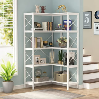 SWAREY 5 Tiers Corner Shelf,Corner Bookshelf, Tall Corner Storage Stand  White