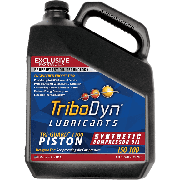 TriboDyn TRI-Guard 1100 Full Synthetic Air Compressor Oil - ISO 100, SAE 30 Non-Detergent - for Reciprocating Piston Compressors (1 Quart)