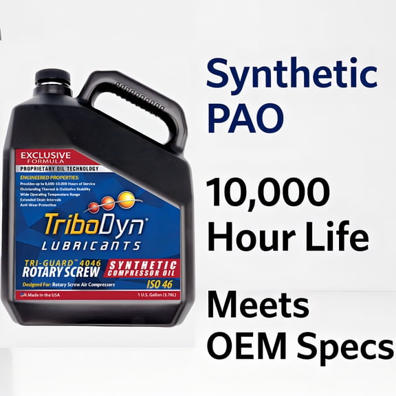 TriboDyn Tri-Guard 4046 PAO Synthetic Air Compressor Oil - ISO 46 Non-Detergent for Rotary Screw Compressors - 10,000-Hour Service Life (1 Gallon)