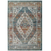 Tribute Camellia Distressed Vintage Floral Persian Medallion 5x8 Area Rug Multicolored