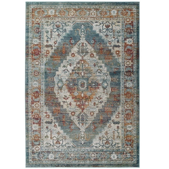 Tribute Camellia Distressed Vintage Floral Persian Medallion 5x8 Area Rug Multicolored