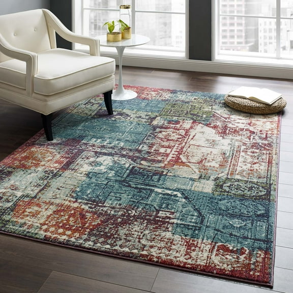 Modway Tribute Elowen Contemporary Modern Vintage Mosaic 5x8 Area Rug in Multicolored