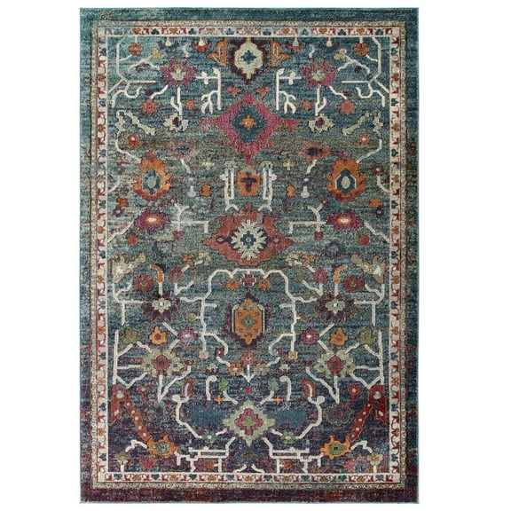 Modway Tribute Every Distressed Vintage Floral 5x8 Area Rug in Multicolored