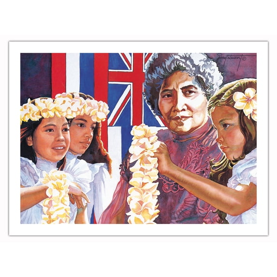 Tribute to Hawaiian Queen Liliuokalani (Ka Hoʻokupu iā Ka Mōʻī ʻO Liluʻuokalani) - From an Original Watercolor Painting by Janet Stewart - Fine Art Matte Paper Print (Unframed) 24x32in