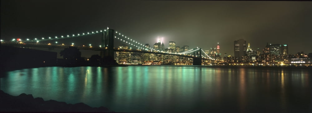 Tribute In Light Lower Manhattan On The Anniversary Of The 911 Attacks Viewed From Empire State Park Canvas Art - Marc Jackson Design Pics (25 x 9)