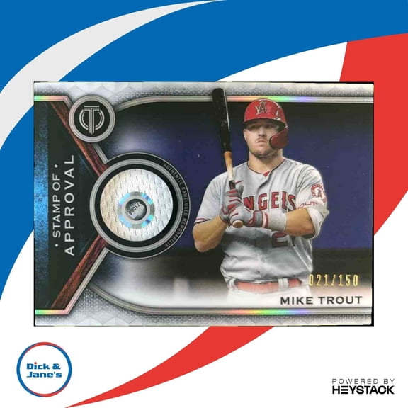 Excellent Tribute Mike Trout SOA-MT Stamp of Approval Relics Topps Los Angeles Angels Baseball Card