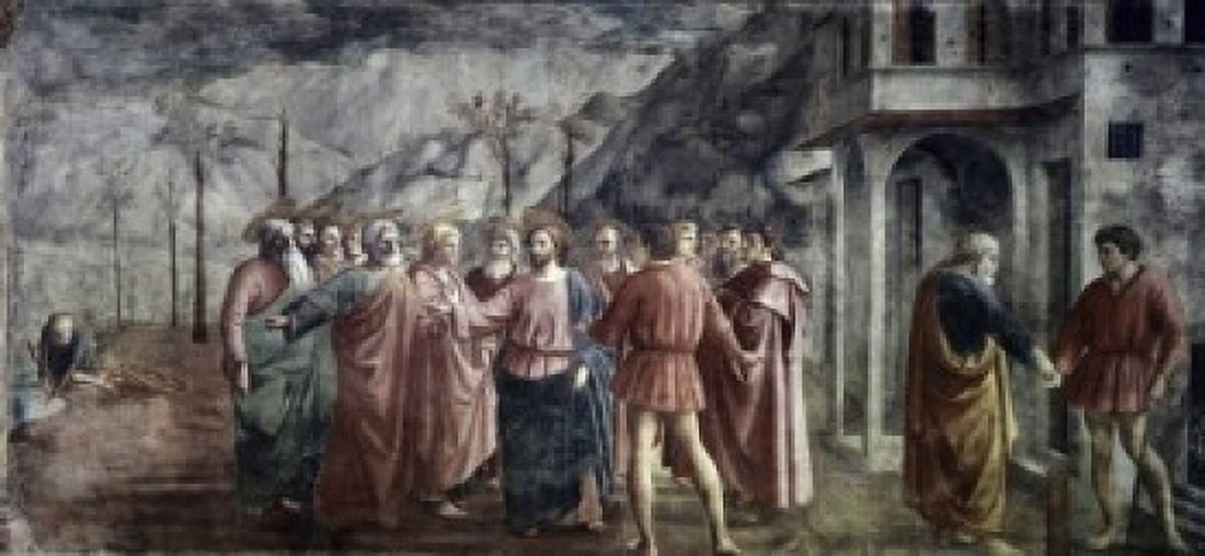 Tribute Money 1426-27 Masaccio (1401-1428 Italian) Fresco Cappella Brancacci Chapel Santa Maria del Carmine Florence Italy Canvas Art - Masaccio (24 x 36)