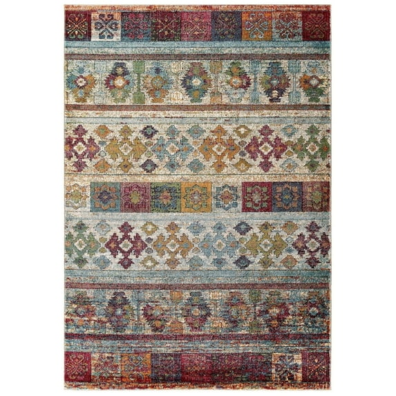 Modway Tribute Nala Distressed Vintage Floral Lattice 5x8 Area Rug in Multicolored