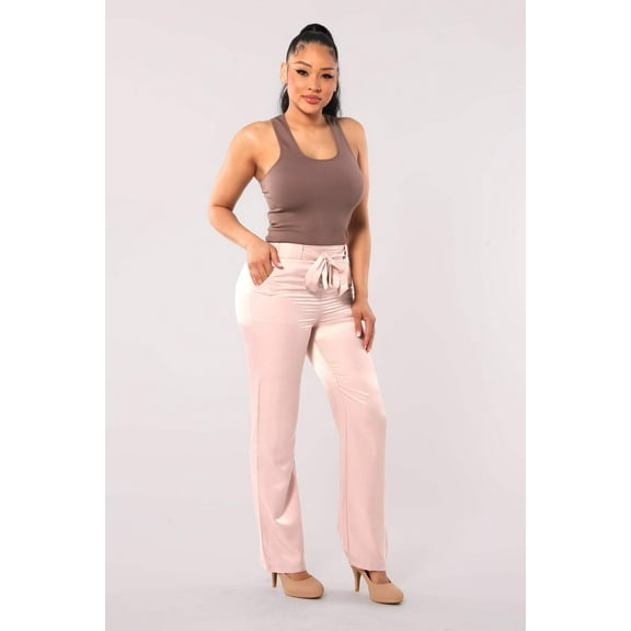 Tribute Silk Straight Leg Pants With Self Tie - Blush Pink