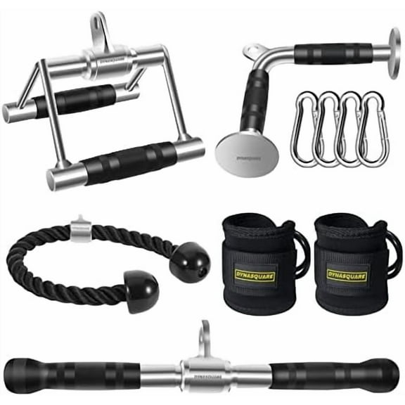 Tricep Press Down Cable Machine Attachment, Heavy Duty Solid Steel Body Training Lat Pulldown Home Gym Accessories, Double D Row Handle, V Bar, Ankle Straps, Tricep Rope, Pull Down Bar