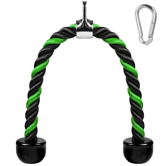 Tricep Rope Cable Attachment for Gym, Non-Slip Grip | Gym rope attachment for cable machine with rubber ends and carabiner, fits lat, ab, crossover, and pulley systems