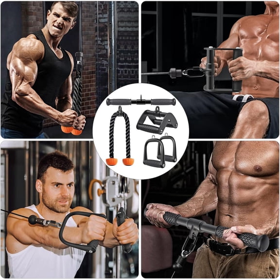 Triceps LAT Pulldown Attachments Home Gym Workout Accessories with Non-Slip Soft Rubber Grip Cable Machine Attachments Triceps Rope Double D Row Handle Pull Down Bar Straight Bar Exercise