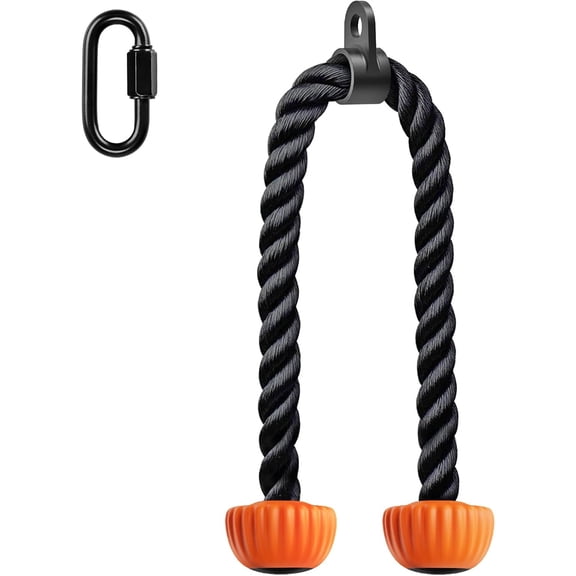 Triceps Rope with Non-Slip Soft Rubber Ends Home Gym Cable Attachment Workout Accessories 28 & 36 inches Long LAT Pulldown Attachment Black and Orange