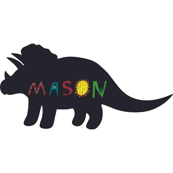Triceratops Dino Dinosaur Silhouette Customized Wall Decal - Custom Vinyl Wall Art - Personalized Name - Baby Girls Boys Kids Bedroom Wall Decal Room Decor Wall Stickers Decoration Size (15x30 inch)