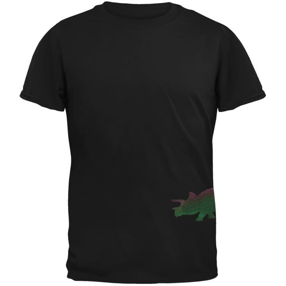 Triceratops Dinosaur Distressed Black Adult T-Shirt - Large