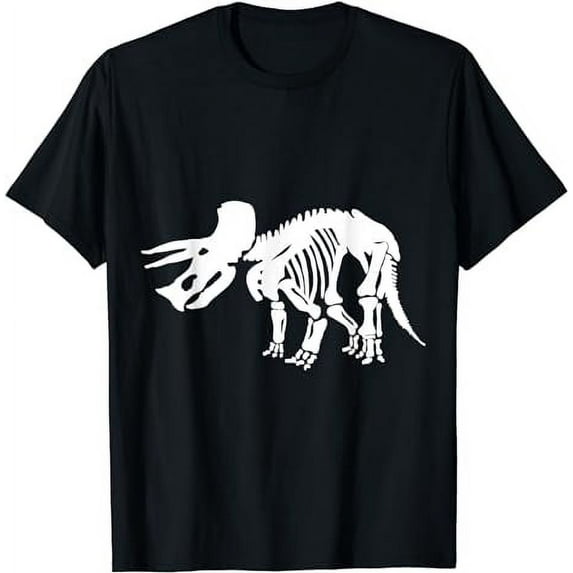 Triceratops Dinosaur Fossil Skeleton (White Logo Design) T-Shirt