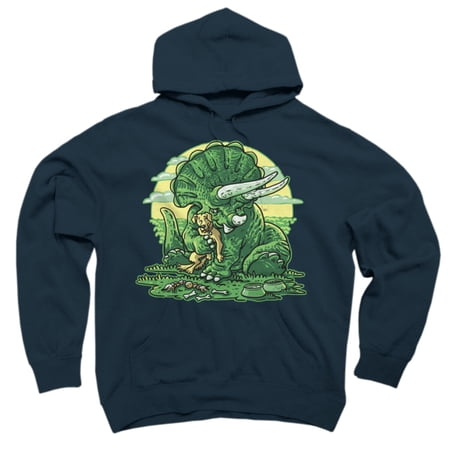Triceratops Dinosaur Hugging Pet Dog Navy Blue Graphic Pullover Hoodie - Design By Humans  L