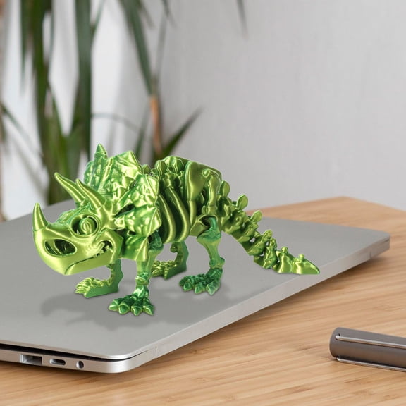 Triceratops Dinosaur Skeleton Model, Plastic Movable Joint Articulated Figure Toy, Fidget Stress Relief Desk Decor, Eco Friendly PLA Material, Collectible Gift for Kids Adults