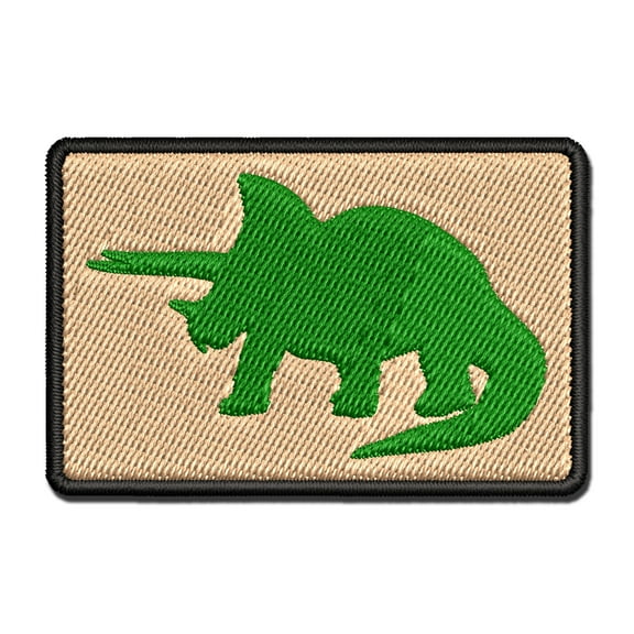 Triceratops Dinosaur Solid Applique Multi-Color Embroidered Hook & Loop Patch - 2.5 Inch Small