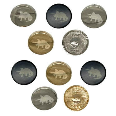 Triceratops Dinosaur Solid Set of 10 Metal 0.6" (15mm) Sewing Shank Round Buttons - Silver Color