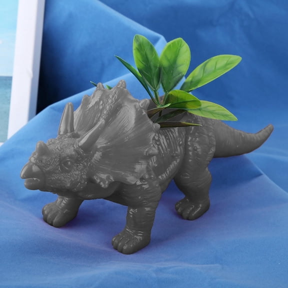 Triceratops Dinosaur Succulent Planter Pot - Decorative Animal Plant Container for Garden and Home, Gray