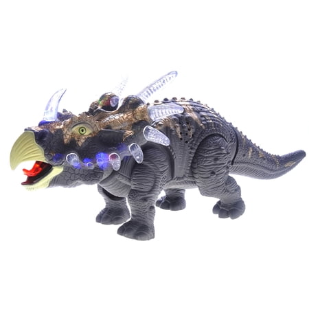Triceratops Dinosaur Toy with Walking Action, Lights, and Sounds Gray