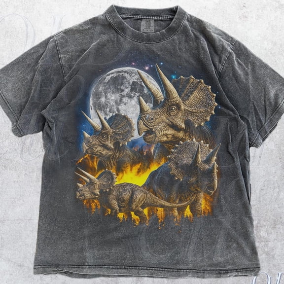 Triceratops Dinosaur Vintage 90S Style Graphic Shirt, Dinosaur Graphic Y2K Nature Tee, Jurassic Streetwear DARK HEATHER Unisex S-5XL Hot Trending Shirt, Vintage Birthday Gift
