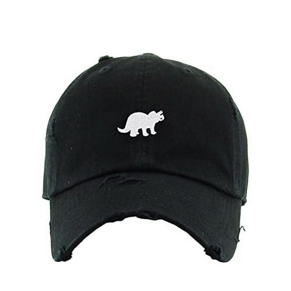 Triceratops Dinosaur Vintage Baseball Cap Embroidered Cotton Adjustable Distressed Dad Hat Black