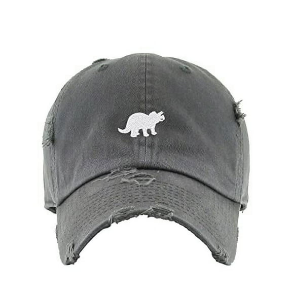 Triceratops Dinosaur Vintage Baseball Cap Embroidered Cotton Adjustable Distressed Dad Hat Dark Grey
