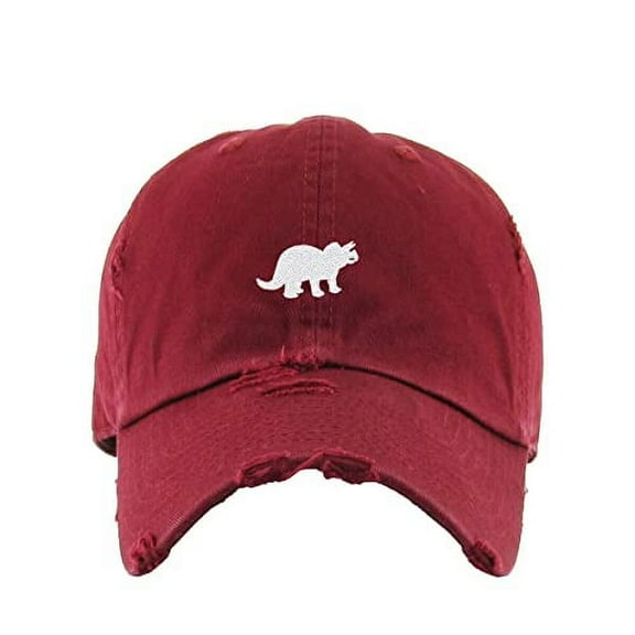 Triceratops Dinosaur Vintage Baseball Cap Embroidered Cotton Adjustable Distressed Dad Hat Maroon