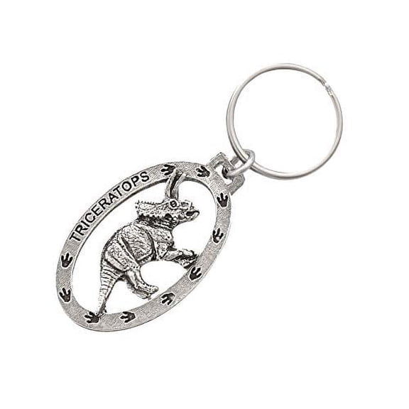 Triceratops Full Body Keychain, A184KC, 2 Inches, Dinosaur, Prehistoric, Cretaceous, Nature, Gift, Metal, Engraved, Key Fob, Key Ring, Keys, Zipper Pull, Luggage Tag, Pewter