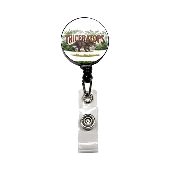 Triceratops Horned Dinosaur Cartoon Retractable Reel ID Badge Key Card Name Tag Holder with Clip
