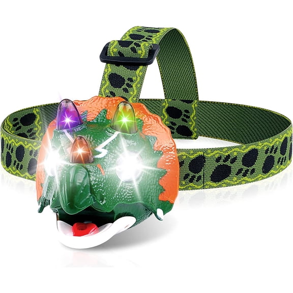Triceratops LED Headlamp - Dinosaur Headlamp for Kids Camping Gear Essentials | Dinosaur Toy Head Lamp Flashlight for Boys Girls or Adults | Ideal Gift for Birthday, Halloween, Christmas, New Year