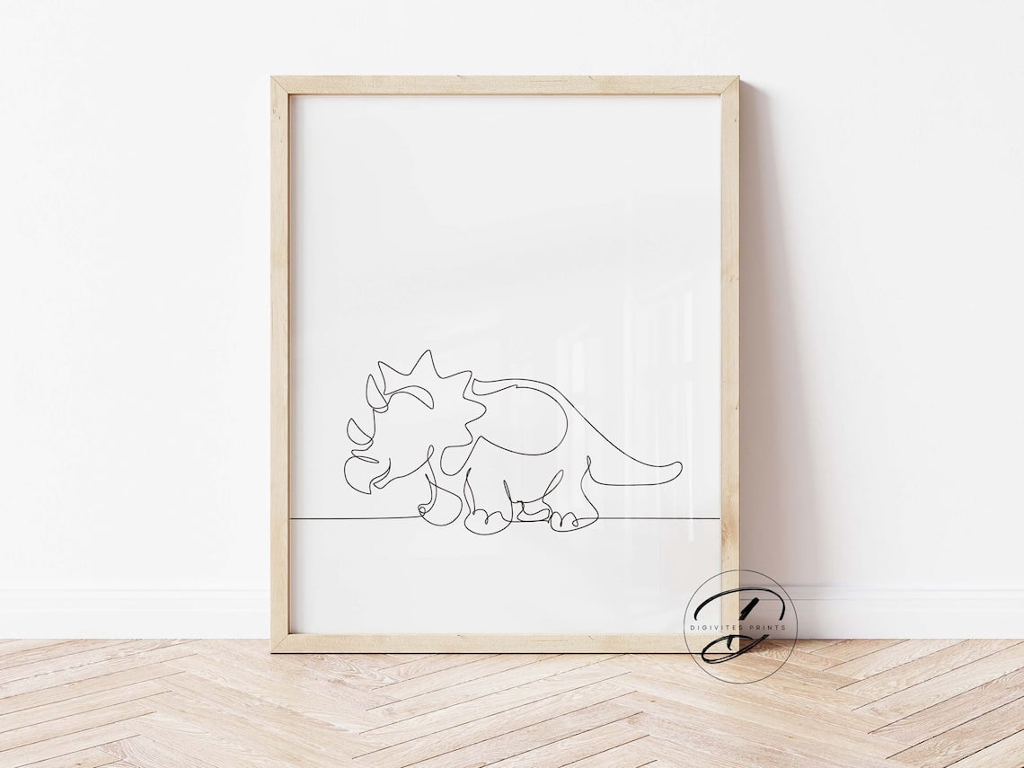 Triceratops Line Art Dinosaur Print, Jurassic Dinosaurs, Minimalist Nursery Decor, Nursery Wall Art, Baby Boy Nursery Prints, Toddler Room Home Decor #905, Unframed Canvas Size 8x12