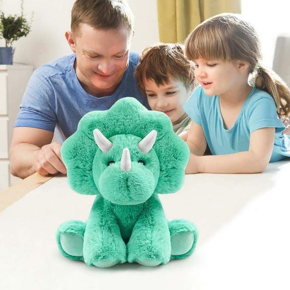 Triceratops Plush Toy Stuffed Dinosaur Animal Soft Green Dino Doll with Three Horns Plushie Figurine for Home Decor Desk Decor Prehistoric Themed Collection Cozy Sitting Companion for Adults