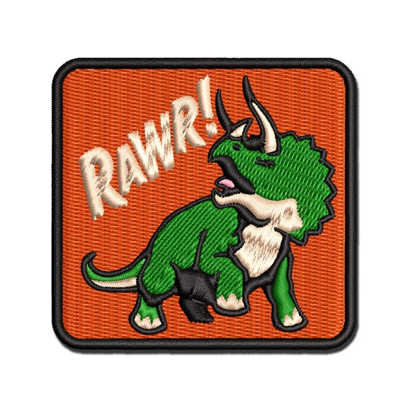 Triceratops Rawr Roar Dinosaur Applique Multi-Color Embroidered Hook & Loop Patch - 2.0 Inch Mini